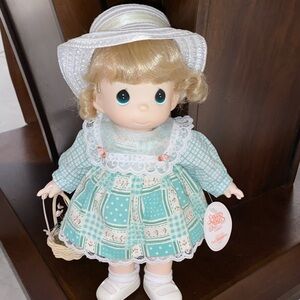 Precious Moments Doll in Teal Dress with Blonde Hair